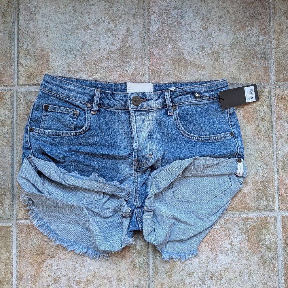One Teaspoon Bandits - Low Waist Cut Off Denim Shorts in Soho Blue - Size 29